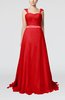 Romantic A-line Thick Straps Zip up Brush Train Sash Wedding Guest Dresses