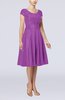 Simple A-line Scoop Short Sleeve Taffeta Knee Length Wedding Guest Dresses