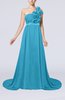 Romantic A-line One Shoulder Zipper Flower Evening Dresses