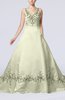 Modest Outdoor A-line Sleeveless Zipper Chapel Train Embroidery Bridal Gowns