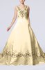 Modest Outdoor A-line Sleeveless Zipper Chapel Train Embroidery Bridal Gowns