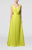Plain V-neck Sleeveless Zip up Chiffon Floor Length Wedding Guest Dresses