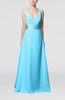 Plain V-neck Sleeveless Zip up Chiffon Floor Length Wedding Guest Dresses