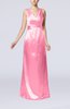 Simple V-neck Sleeveless Zipper Elastic Woven Satin Floor Length Bridesmaid Dresses