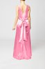 Simple V-neck Sleeveless Zipper Elastic Woven Satin Floor Length Bridesmaid Dresses