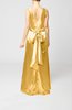 Simple V-neck Sleeveless Zipper Elastic Woven Satin Floor Length Bridesmaid Dresses