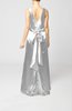 Simple V-neck Sleeveless Zipper Elastic Woven Satin Floor Length Bridesmaid Dresses