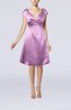 Plain A-line Short Sleeve Zip up Satin Knee Length Little Black Dresses