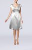 Plain A-line Short Sleeve Zip up Satin Knee Length Little Black Dresses