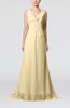 Plain A-line V-neck Zip up Court Train Pleated Evening Dresses