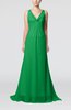 Plain A-line V-neck Zip up Court Train Pleated Evening Dresses