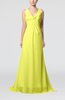 Plain A-line V-neck Zip up Court Train Pleated Evening Dresses