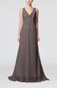 Plain A-line V-neck Zip up Court Train Pleated Evening Dresses
