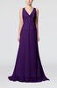 Plain A-line V-neck Zip up Court Train Pleated Evening Dresses