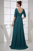 Vintage A-line Elbow Length Sleeve Chiffon Brush Train Beaded Graduation Dresses