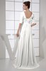 Vintage A-line Elbow Length Sleeve Chiffon Brush Train Beaded Graduation Dresses