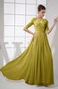 Vintage A-line Elbow Length Sleeve Chiffon Brush Train Beaded Graduation Dresses