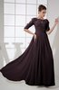 Vintage A-line Elbow Length Sleeve Chiffon Brush Train Beaded Graduation Dresses