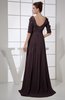Vintage A-line Elbow Length Sleeve Chiffon Brush Train Beaded Graduation Dresses