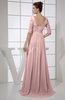 Vintage A-line Elbow Length Sleeve Chiffon Brush Train Beaded Graduation Dresses