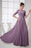 Vintage A-line Elbow Length Sleeve Chiffon Brush Train Beaded Graduation Dresses