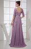 Vintage A-line Elbow Length Sleeve Chiffon Brush Train Beaded Graduation Dresses