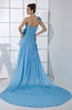 Elegant Asymmetric Neckline Elastic Woven Satin Panel Train Pleated Prom Dresses