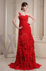 Gorgeous One Shoulder Sleeveless Zip up Court Train Ruching Evening Dresses