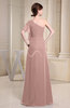 Plain A-line Short Sleeve Half Backless Floor Length Ruffles Bridesmaid Dresses