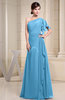 Plain A-line Short Sleeve Half Backless Floor Length Ruffles Bridesmaid Dresses