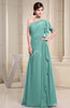 Plain A-line Short Sleeve Half Backless Floor Length Ruffles Bridesmaid Dresses