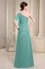 Plain A-line Short Sleeve Half Backless Floor Length Ruffles Bridesmaid Dresses