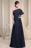Plain A-line Short Sleeve Half Backless Floor Length Ruffles Bridesmaid Dresses