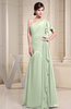 Plain A-line Short Sleeve Half Backless Floor Length Ruffles Bridesmaid Dresses
