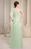 Plain A-line Short Sleeve Half Backless Floor Length Ruffles Bridesmaid Dresses