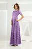 Classic Scalloped Edge Short Sleeve Zipper Satin Floor Length Evening Dresses