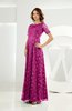 Classic Scalloped Edge Short Sleeve Zipper Satin Floor Length Evening Dresses
