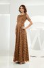 Classic Scalloped Edge Short Sleeve Zipper Satin Floor Length Evening Dresses