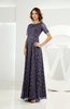 Classic Scalloped Edge Short Sleeve Zipper Satin Floor Length Evening Dresses