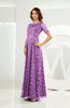 Classic Scalloped Edge Short Sleeve Zipper Satin Floor Length Evening Dresses