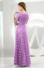 Classic Scalloped Edge Short Sleeve Zipper Satin Floor Length Evening Dresses