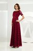 Classic Scalloped Edge Short Sleeve Zipper Satin Floor Length Evening Dresses