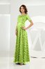 Classic Scalloped Edge Short Sleeve Zipper Satin Floor Length Evening Dresses