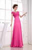 Vintage Empire Short Sleeve Zipper Chiffon Floor Length Bridesmaid Dresses