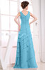 Elegant A-line Sleeveless Zip up Chiffon Floor Length Evening Dresses