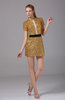 Elegant Column Short Sleeve Zipper Short Sequin Graduation Dresses