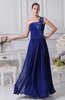 Romantic Column Asymmetric Neckline Chiffon Floor Length Appliques Prom Dresses