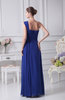 Romantic Column Asymmetric Neckline Chiffon Floor Length Appliques Prom Dresses