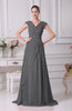 Elegant A-line V-neck Short Sleeve Chiffon Floor Length Prom Dresses