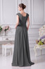Elegant A-line V-neck Short Sleeve Chiffon Floor Length Prom Dresses
